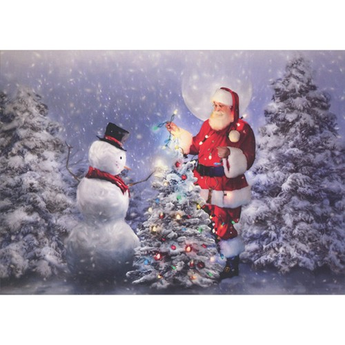 Santa and snowman decorating - and,