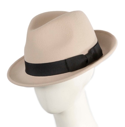 Beige black mens felt fedora - &,