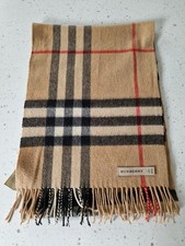 BURBERRY Brown Check 100% Cashmere Fringe Scarf *AUTHENTIC*