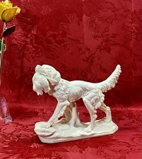 Vintage CLASSIC FIGURE A. Santini Italy Carved Alabaster Figurine Hunting Dog