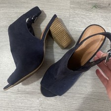 M&S Collection Navy Suede Mules Block Heel Buckle Shoes 6.5 Uk 
