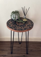 Black and Copper Circular MDF Side table With Hairpin Legs