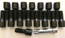 16 X BLACK TUNER + KEY 53mm LONG 28mm M12X1.5 THREAD WHEEL BOLTS MERCEDES 66.6 