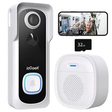 ieGeek Newly 2K HD Video Doorbell Camera Wireless with Battery Chime SD Card,UK