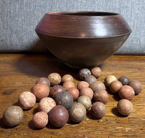 Handmade signed clay bowl with - signed,