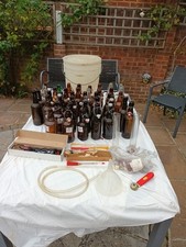 home brew beer making kit , bucket, 42  grolsch bottles, heater, siphon etc