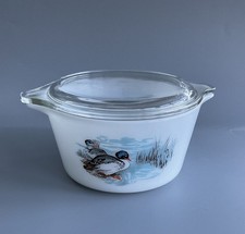 Vintage JAJ English Pyrex Wildfowl casserole with original lid designed in 1961 