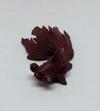Vintage Hand-carved Wooden Figurine of A Koi Fish Rosewood Ornament