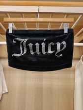 JUICY COUTURE XSMALL BLACK BANDEAU TOP VELVET DIAMONTE LOGO BOOBTUBE WOMENS XS