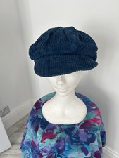 Wonky Ladies Carnaby Street Style Blue Corduroy Cap Hat. Large. 22”.  MR25634