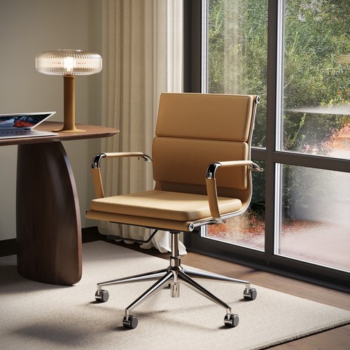 Tan faux leather office swivel - tan,