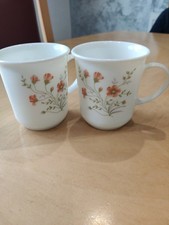 Vintage Retro Genuine Pyrex Mugs Floral England White Milk Glass