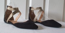 Lovely ladies black & gold flat faux-suede shoes from Atmosphere,Size 5 (Eur 38)