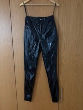 MISSGUIDED BLACK PATENT FAUX LEATHER VINYL PVC WOMEN'S SHINY TROUSERS - UK 8
