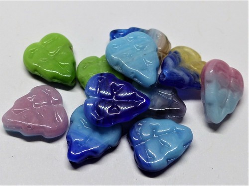 11mm czech glass pressed - glass, leaf