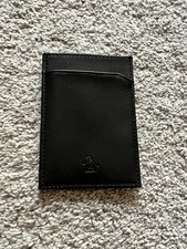 Original Penguin Men's Black Genuine Leather ID Slim Card Holder Case Wallet