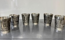 6 MULLINGER IRELAND Pewter SHOT Glasses/MEASUREing CUPs CELTIC PATTERN Whiskey