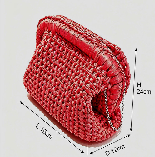 Red woven crochet clutch bag - red,