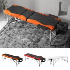 Folding Faux Leather Massage Table Aluminium Frame with Headrest Arms Red
