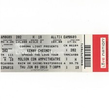 KENNY CHESNEY & OLD DOMINION Unused Concert Ticket Stub TORONTO 6/9/16 MOLSON