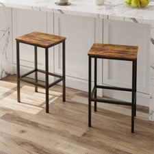 2 x Bar Stools Retro Breakfast Kitchen Bar High Chairs MDF Seat Metal Legs Round