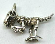 925 SILVER CHARM, T REX DINOSAUR SKELETON, EATING MEAT