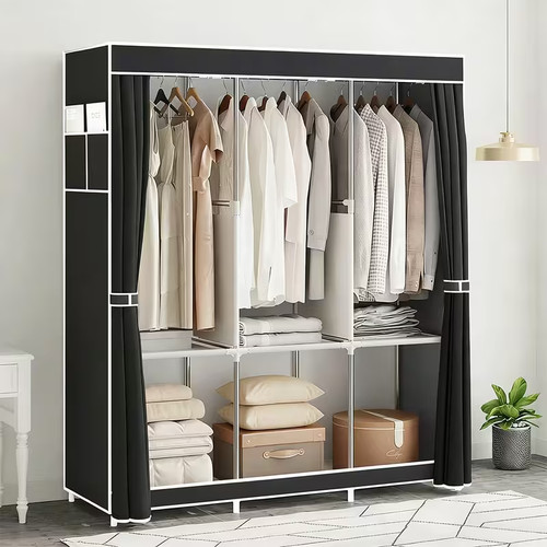 Portable black wardrobe closet - wardrobe,