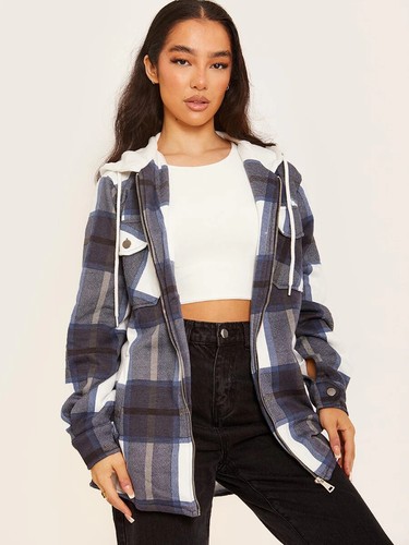 Ladies check oversized - ladies, hooded