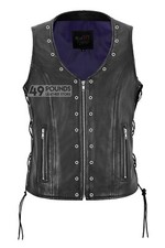Ladies Bikers Waistcoat Eyelet
