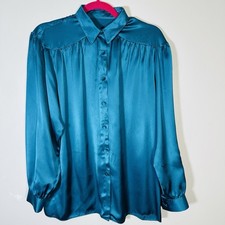 Vintage Shiny Satin Blouse Size 14 St Michael Long Sleeves 