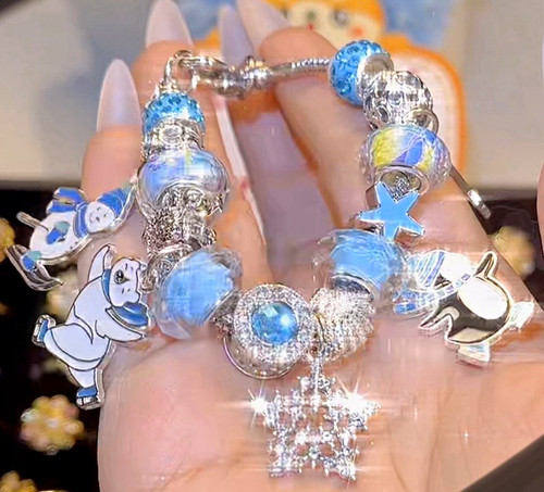 Silver tone blue crystal - tone,