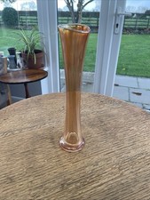 Vintage Marigold Carnival Glass Bud Vase Iridescent 10” Tall