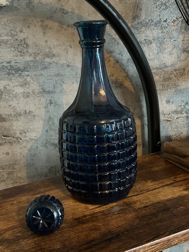 Vintage blue textured glass - blue,