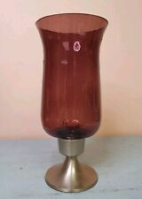 Amethyst Glass And Brushed Steel Hurricane Lamp Style Candle Holder, Used