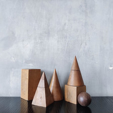 Vintage 1950s set wooden teaching drawing models geometric solids shapes wood