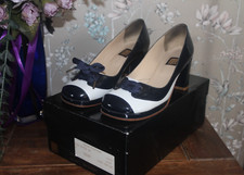 BIBA RARE 90s DOES 60s VINTAGE NAVY WHITE PLATFORM BLOCK HEEL SHOES UK 3 36 £299