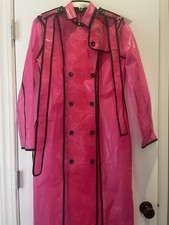 Shane Justin Women's Pink PVC Rain Button Up Trench Coat New With Tag