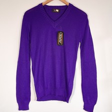 Vintage Retro 60s 70s Jumper Knitted Bright Purple V-Neck New With Tags Size M