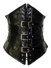 LC5301 Gothic Faux Leather Underbust Corset Black Buckle UK Size M 10 Cincher
