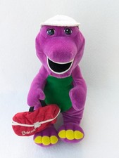 Barney the Dinosaur Soft Toy Plush Cuddly Teddy Stuffed Animal Vintage bag & hat