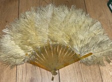 Vintage Ostrich Feather Fan 23 cm Yellow Tortoiseshell Style Handle Burlesque 