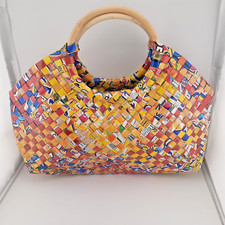 Multicoloured Eco Reycled Sweet Candy Food Wrapper Handbag Bamboo Handles