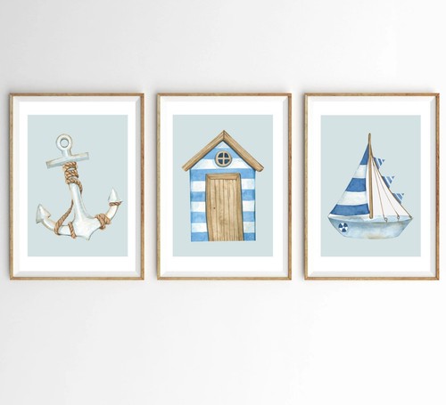 Watercolour beach huts set - beach,