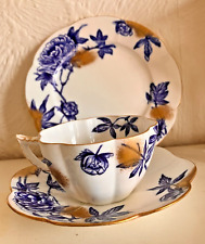 Wileman Foley Blue peony  pattern Teacup Trio in the violet shape c.1890s/1900