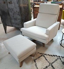 COLLINS & HAYES NEW BANKS GENESIS SNOW LEATHER SWIVEL ROCKER CHAIR & FOOTSTOOL