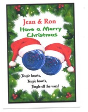 Bowls Personalised Christmas Card c/w envelope Lawn Green Carpet Indoor
