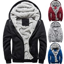 Men's Thick Fleece⭐Fur Lined Hoodie Zip Up Coat Jacket Casual Sweatshirt Hoodies