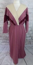 Vintage 70s maxi dress 10 P Bust 34" pink long sleeve batwing velour pagan wicca
