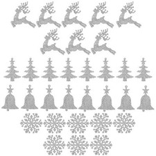 Glitter Christmas Tree Decorations Silver 8x Trees Bells Reindeers or Snowflakes