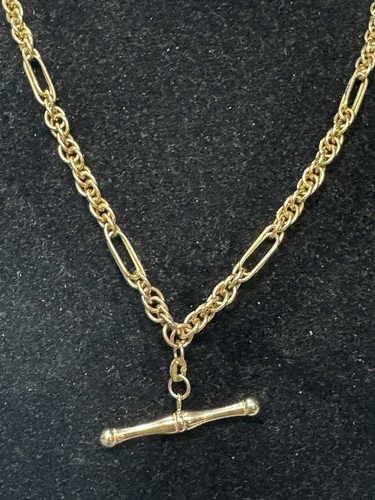 9ct albert style bar chain - t,